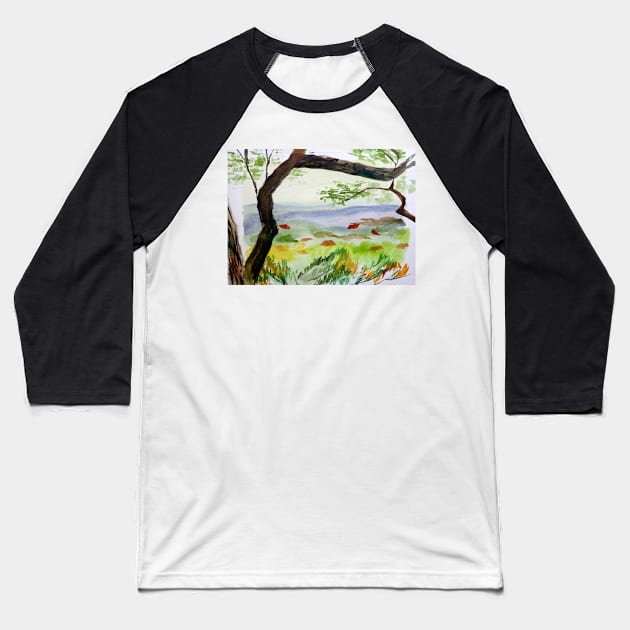 Texas Hill Country Watercolor Painting Baseball T-Shirt by julyperson
